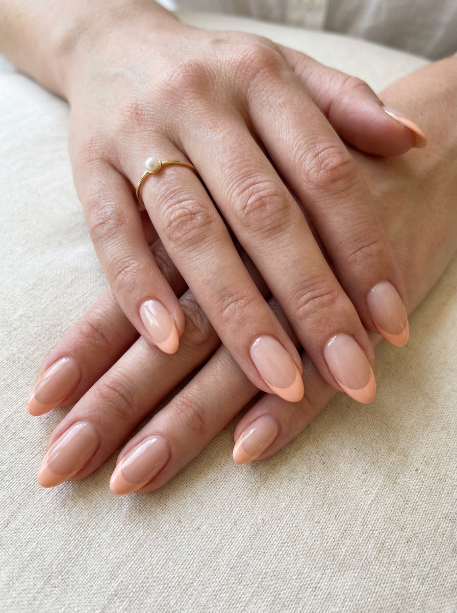Peach French Tips mit pfirsichfarbenen Nagelspitzen